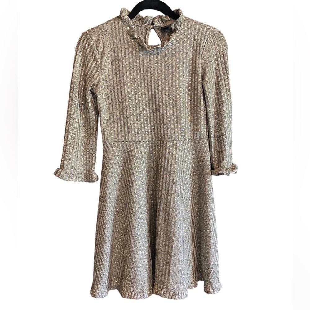 ART CLASS Girl’s Gold Dress with Neck, Arm and Skirt Ruffle, Size L10/12
